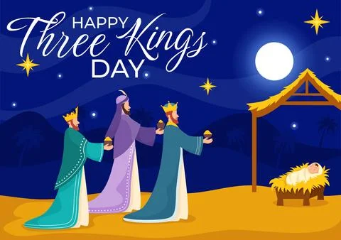 Happy Three Kings Day Vector Illustration to Faith on the Divinity of Jesus.. Stock Illustration