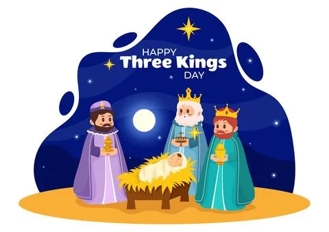 Happy Three Kings Day Vector Illustration to Faith on the Divinity of Jesus.. Stock Illustration