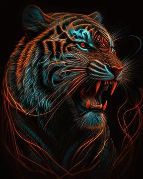 Happy tiger year. One continuous line art drawing of the tiger. color Stock Illustration