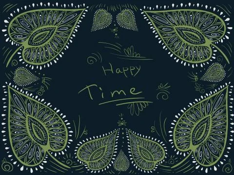 Happy time doodle decor background with leaves Stock Illustration