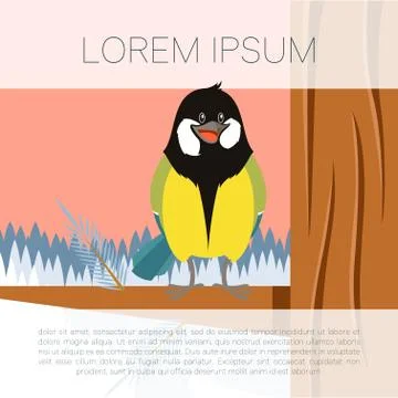 Happy Titmouse on the Tree winter flat background Illustrazione stock