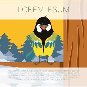 Happy Titmouse on the Tree winter flat background Stock Illustration