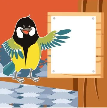 Happy Titmouse on the Tree winter flat background Illustrazione stock