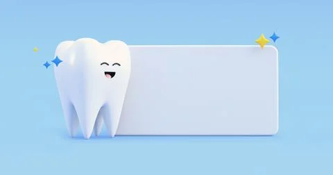 Happy tooth with copy space 3d render Stock Illustration