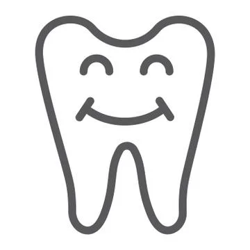 Happy tooth line icon, teeth and dentistry, smiling tooth sign, vector graphics Stock Illustration