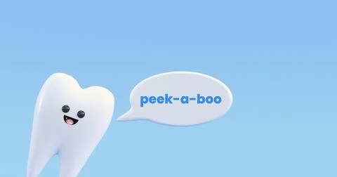 Happy tooth peeking 3d render Stock Illustration