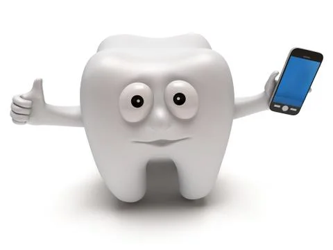 Happy tooth with smartphone. Stock Illustration