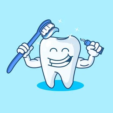 Happy Tooth with Toothbrush and Toothpaste for Dental Care Stock Illustration