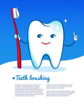 Happy tooth with toothbrush Stock Illustration