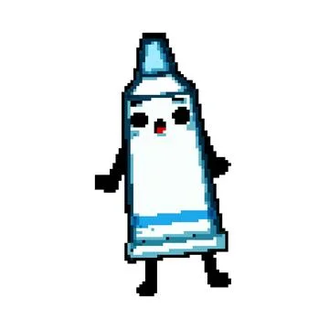 Happy toothpaste character pixel art vector illustration Stock Illustration