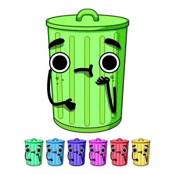 Happy trash bin character cartoon vector graphic Stock Illustration