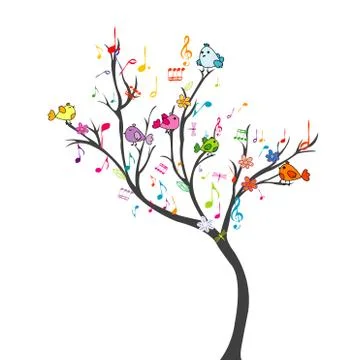 Happy tree with birds Stock Illustration
