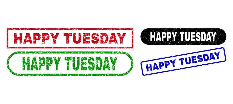 HAPPY TUESDAY Rectangle Watermarks Using Corroded Style Stock Illustration