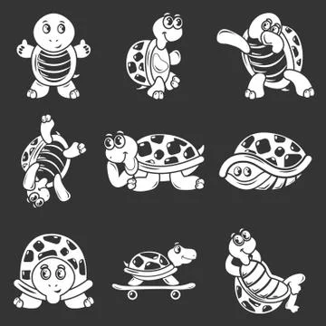 Happy turtle icons set grey Illustrazione stock