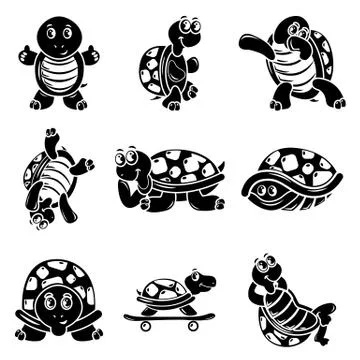 Happy turtle icons set, simple style Illustrazione stock
