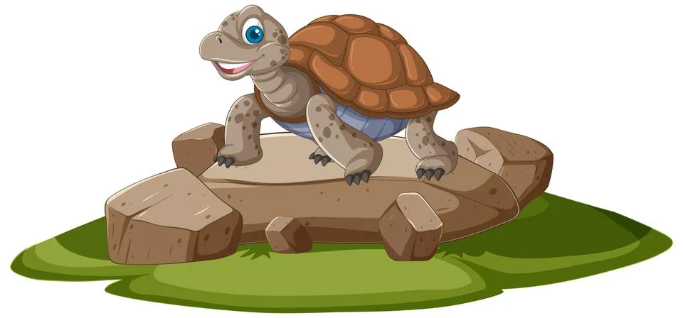 Happy Turtle on a Rock 스톡 일러스트