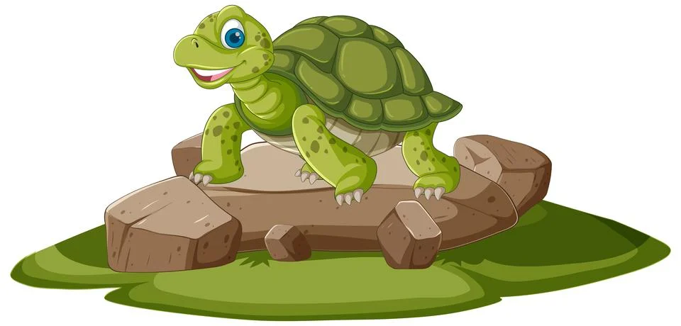 Happy Turtle on a Rock Stock Illustration
