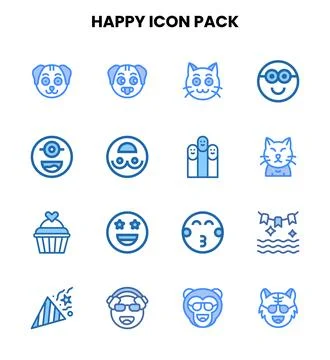 Happy Two Colour Graphics Icons Pack Stock Illustration
