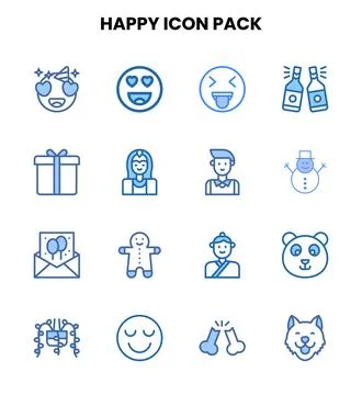 Happy Two Colour UI Icons Pack Ilustração Stock