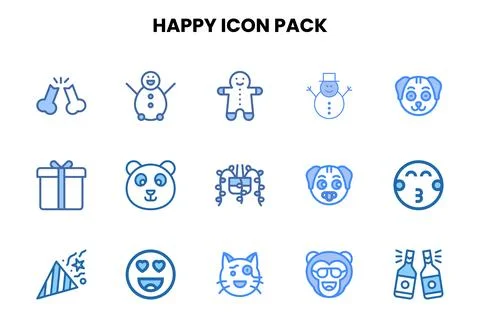 Happy Two Colour UI Icons Pack Stock Illustration