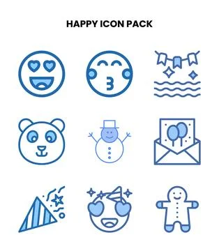 Happy Two Colour Vector Icons Pack Ilustração Stock