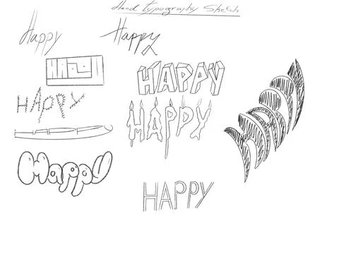 Happy Typography Sketch Stock Illustration