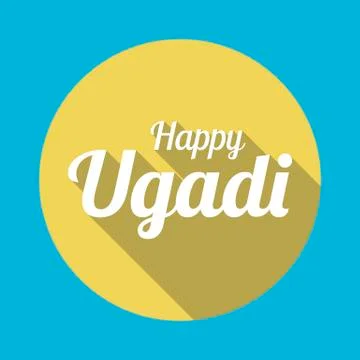 Happy Ugadi in flat style with long shadow card template Stock Illustration