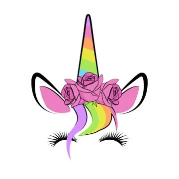 Happy unicorn face with ROSES vector. Can be used for baby t-shirt print Stock Illustration