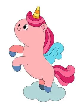 Happy unicorn is jumping on top of the cloud Stock Illustration