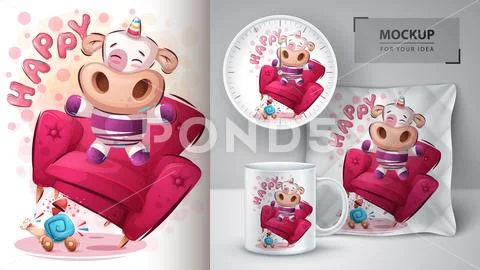 Happy unicorn poster and merchandising Stock Illustration