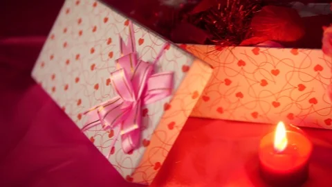 Happy Valentine day with gift boxes and bouquet flower footage Video stock 101211383