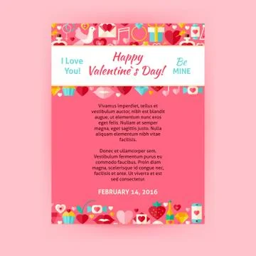 Happy Valentine Day Invitation Vector Template Flyer Stock Illustration