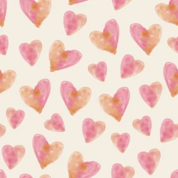 Happy valentine day pattern background with water colour heart shape , greeti Stock Illustration