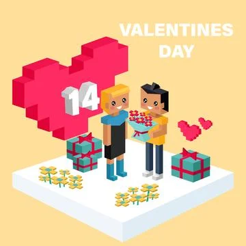 Happy Valentine day pixelated vector banner. 14 february. Love, honesty Stock Illustration