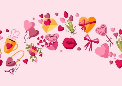 Happy Valentine Day seamless pattern. Holiday background with romantic and love Illustrazione stock