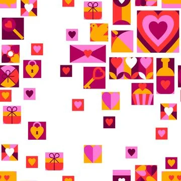 Happy Valentine Day seamless pattern. Holiday background with romantic item.. Stock Illustration