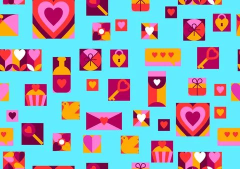 Happy Valentine Day seamless pattern. Holiday background with romantic item.. Stock Illustration