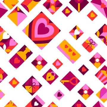 Happy Valentine Day seamless pattern. Holiday background with romantic item.. Stock Illustration