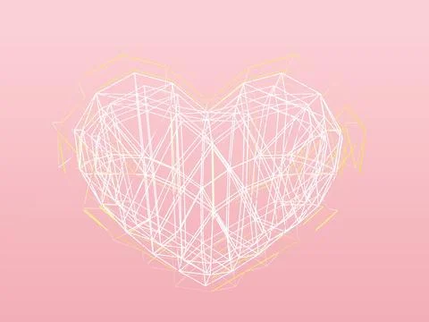 Happy Valentines Day. 3D Particles Neon Hearts. Love Romantic Concept. Card.. Stock Illustration