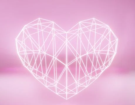 Happy Valentines Day. 3D Particles Neon Hearts. Love Romantic Concept. Card.. Stock Illustration