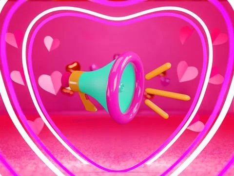 Happy Valentines Day  with 3d rendering of red  heart balloons shapes with .. Stock-Illustration