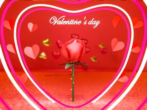 Happy Valentines Day  with 3d rendering of red  heart balloons shapes with .. Stock Illustration