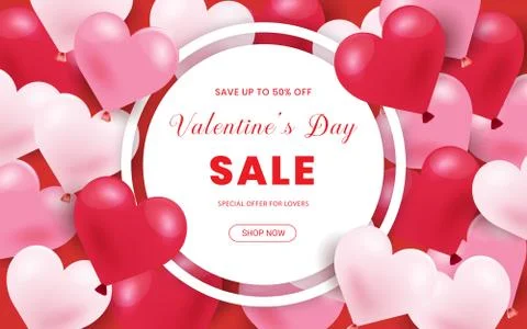 Happy Valentine's Day, 50% Sale banner. Holiday background Stock Illustration
