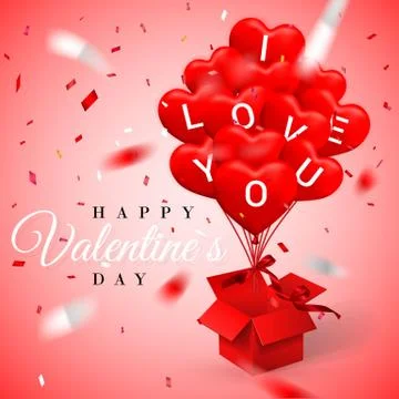 Happy Valentines Day background, balloon in form of heart with bow and ribbon Stock Illustration