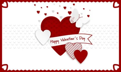 Happy Valentines Day background. Red and white hearts as a symbol of love, ri Stock Illustration