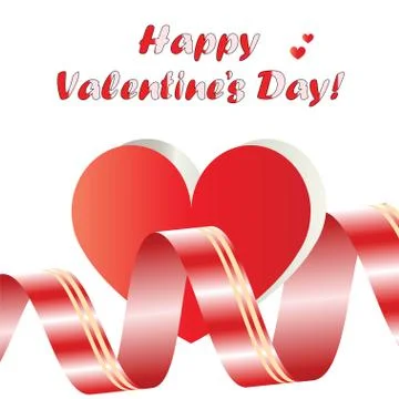 Happy Valentines day card vector with red heart and ribbon - love theme Stock Illustration