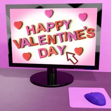 Happy valentine's day on computer screen showing online greeting Stock-Illustration