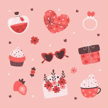 Happy Valentines Day cute elements. Love, romantic, wedding, Valentines day Иллюстрация