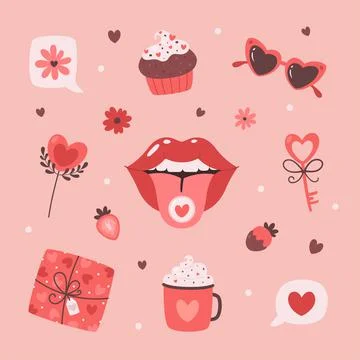 Happy Valentines Day cute elements. Love, romantic, wedding, Valentines day 스톡 일러스트