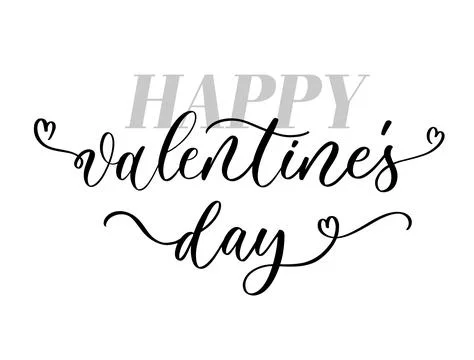 Happy Valentine's Day Decorative Cursive Typography with Hearts Illustration Stock Illustration